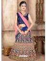 Navy Blue Japan Silk Embroidered Lehenga Choli