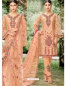 Light Orange Tissu With Inner Rasel Net Embroidered Straight Suit