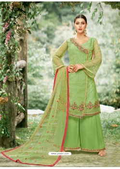 Green Tissu With Inner Rasel Net Embroidered Palazzo Suit