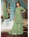 Green Top Net Heavy Embroidered Designer Palazzo Suit