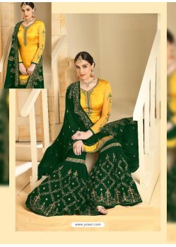 Yellow And Green Heavy Embroidered Designer Sarara Suit