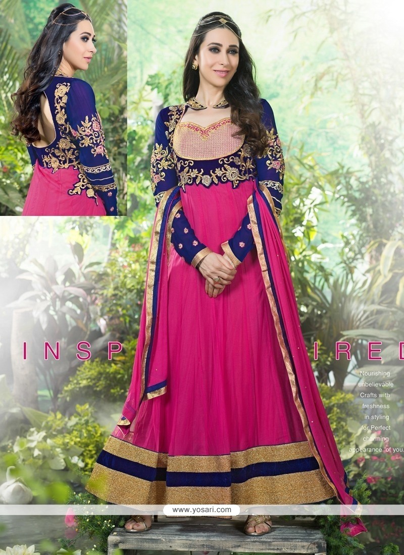 Karishma Kapoor Pink Net Designer Anarkali Suit