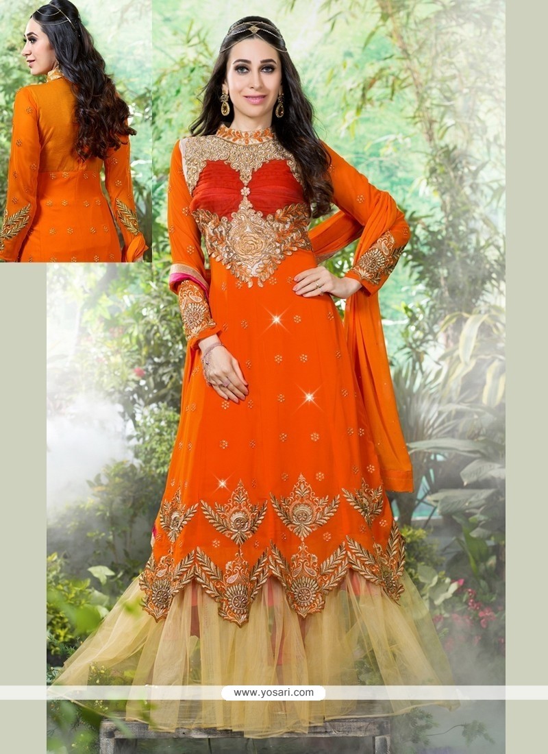 Karishma Kapoor Orange Georgette Anarkali Suit