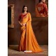 Glorious Orange Chiffon Georgette Zari Embroidered Party Wear Saree