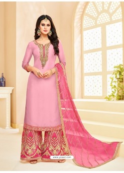 Pink Upada Silk Heavy Embroidered Designer Palazzo Suit