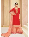 Red Upada Silk Heavy Embroidered Designer Palazzo Suit