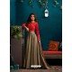 Red And Gold Silk Georgette Embroidered Anarkali Suit