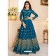 Tealblue Mulberry Silk Embroidered Designer Anarkali Suit