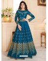 Tealblue Mulberry Silk Embroidered Designer Anarkali Suit