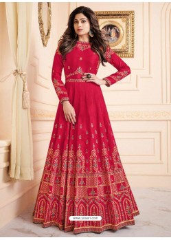 Red Mulberry Silk Embroidered Designer Anarkali Suit