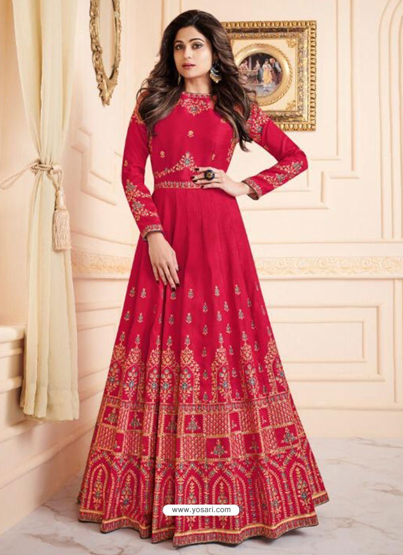 Buy Red Mulberry Silk Embroidered Designer Anarkali Suit | Anarkali Suits