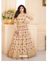 Cream Mulberry Silk Embroidered Designer Anarkali Suit