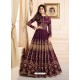 Deep Wine Mulberry Silk Embroidered Designer Anarkali Suit