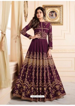 Deep Wine Mulberry Silk Embroidered Designer Anarkali Suit