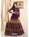 Deep Wine Mulberry Silk Embroidered Designer Anarkali Suit