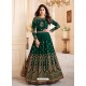 Dark Green Mulberry Silk Embroidered Designer Anarkali Suit