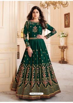 Dark Green Mulberry Silk Embroidered Designer Anarkali Suit