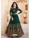 Dark Green Mulberry Silk Embroidered Designer Anarkali Suit