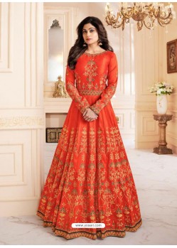 Orange Mulberry Silk Embroidered Designer Anarkali Suit