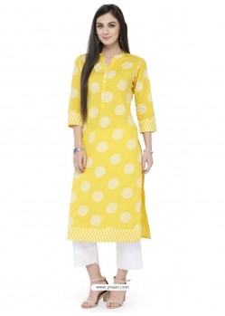 Yellow Cotton Printed Kurti