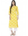 Yellow Cotton Printed Kurti