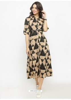 Black And Brown Rayon Printed Kurti