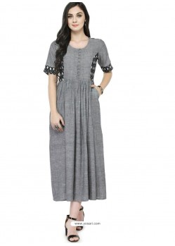 Grey Cotton Flex Printed Kurti