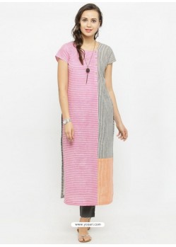 Pink and Multi Cotton Blend Printed Kurti