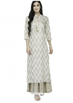 Off White Cotton Printed Kurti