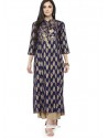 Navy Blue Viscose Rayon Printed Kurti