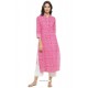 Light Pink Cotton Printed Kurti