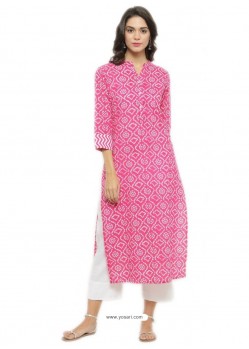 Light Pink Cotton Printed Kurti