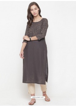 Dull Grey Cotton Printed Kurti