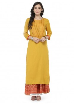 Yellow Rayon Printed Kurti