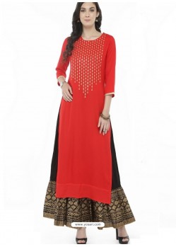 Red Rayon Printed Kurti