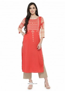 Orange Viscose Rayon Printed Kurti