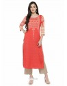 Orange Viscose Rayon Printed Kurti