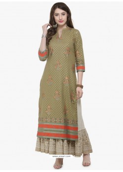 Perfect Mehendi Green Cotton Blend Printed Kurti