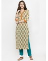 Light Beige Cotton Blend Printed Kurti