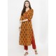 Orange Cotton Blend Printed Kurti