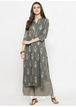 Fabulous Grey Rayon Printed Kurti