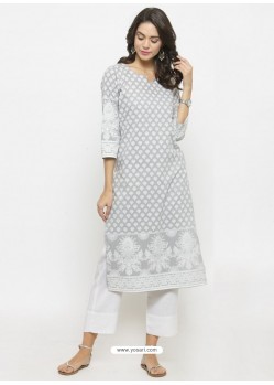 White Cotton Blend Printed Kurti