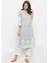 White Cotton Blend Printed Kurti