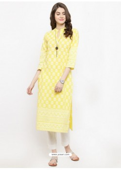 Eye Catching Yellow Cotton Blend Printed Kurti