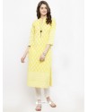 Eye Catching Yellow Cotton Blend Printed Kurti