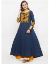 Navy Blue Cotton Blend Printed Kurti