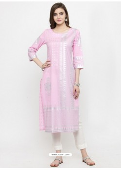 Baby Pink Pure Cotton Printed Kurti