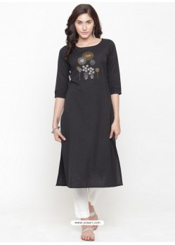 Black Cotton Blend Printed Kurti