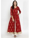 Maroon Cotton Blend Printed Kurti