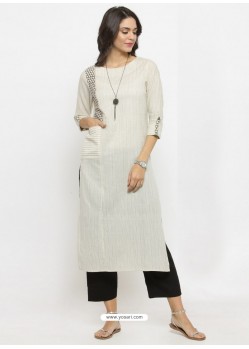 Off White Cotton Blend Printed Kurti